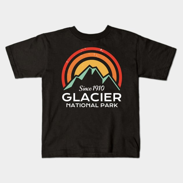 Glacier National Park Retro Kids T-Shirt by roamfree